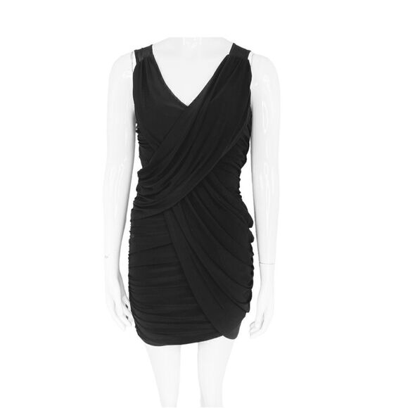 Vintage Fredricks Of Hollywood Ruched Bodycon Mini Dress Black Small - Picture 2 of 10